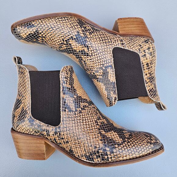 Snake Print Bootie Steve Madden Chaselyn Size 9 Brown Leather Ankle Chelsea Boot - Picture 12 of 13